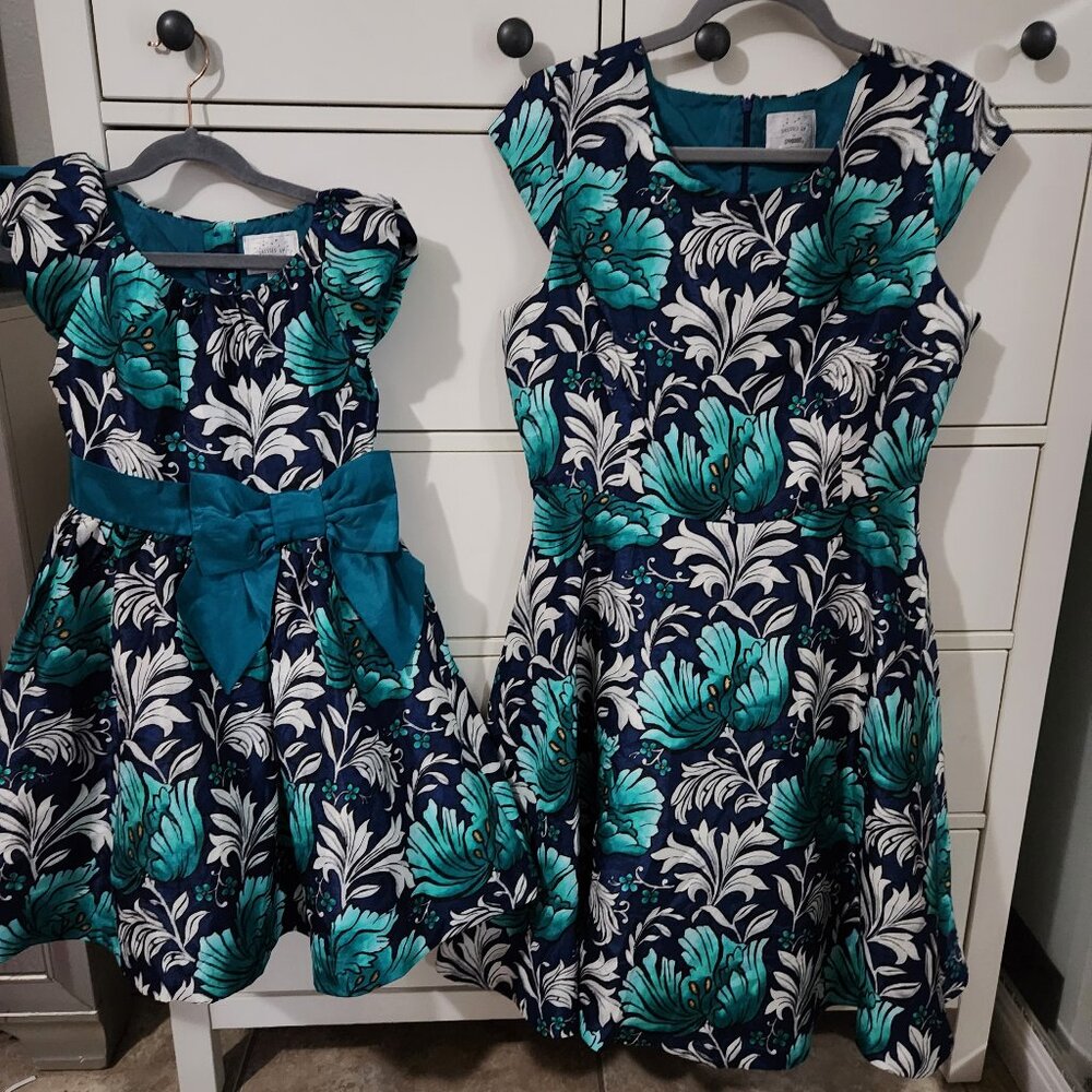 Gymboree FLORAL MOMMY & ME DRESS Size 8 BLUE GREEN WHITE GOLD